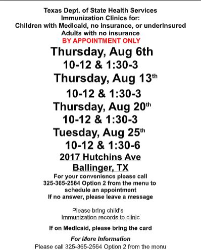 AUGUST SHOT CLINIC 2020